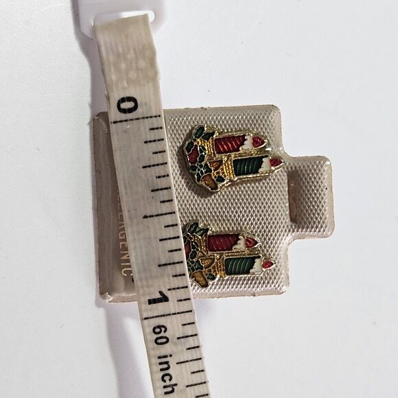 Vintage Jo Deans Christmas Candle Enamel Stud Earrings - Picture 7 of 13